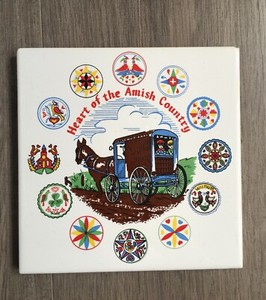 Vintage Heart of the Amish Country Ceramic Tile Trivet Wall Mosaic Decoration