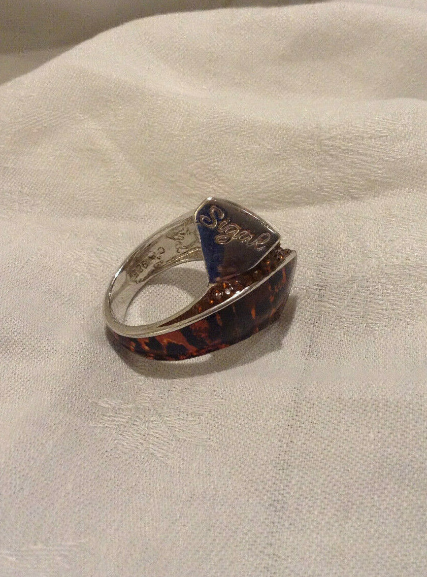 DAVID SIGAL Sterling Enamel Bypass Modernistic Tortoise Swarovski