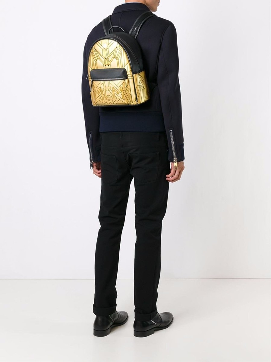 MCM Metallic Bionic Series Backpack MCM Unisex Small Gold Black Leather Bionic Metallic Backpack  main image 3