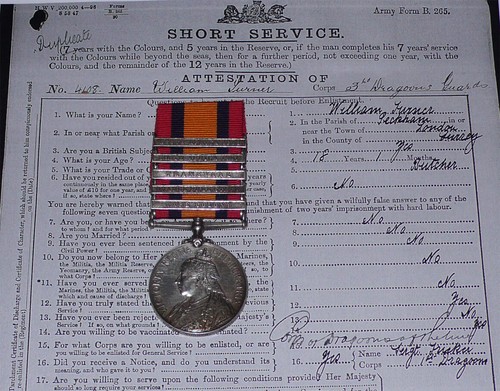 QSA MEDAL 5 CLASPS TO 3rd DRAGOON GUARDS + Papers, Rolls, Later WWI Service - Picture 1 of 3