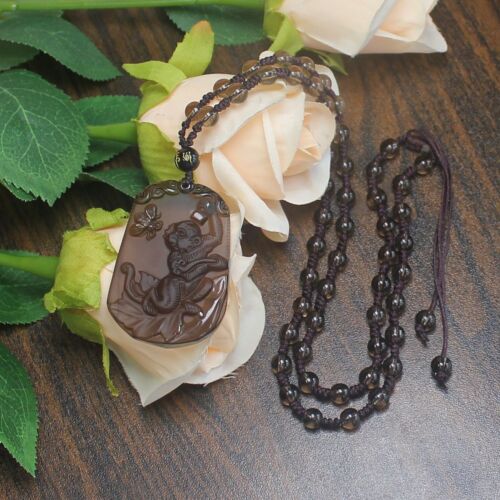 Collana Zodiaco Cinese Ghiaccio Naturale Ossidiana Amuleto Animali Ciondolo Catena Perline - Foto 13 di 32