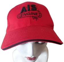 Vtg. Jinkleheimer & Co. Red Trucker Hat Ball Cap w/ AIS Engine Corp. Advertising