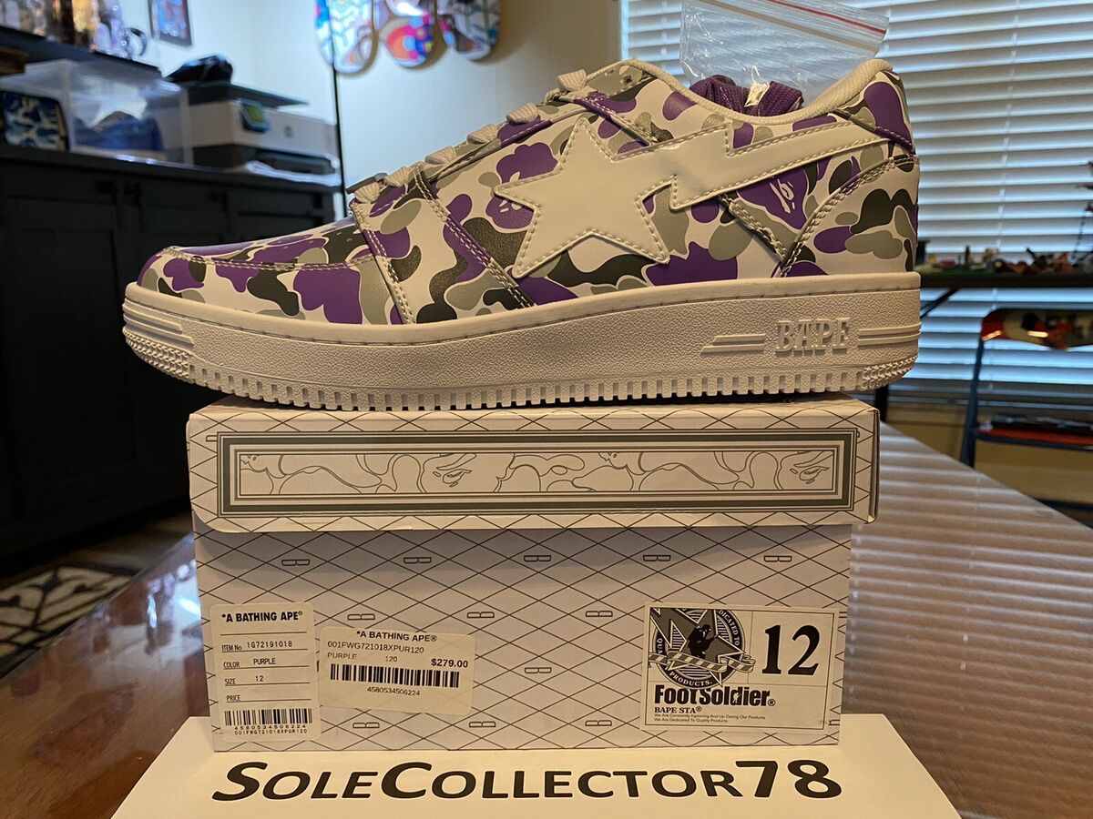 A BATHING APE NYC Camo Bape Sta Low M2 Purple Mens size 12 A BATHING APE NYC Camo Bape Sta Low M2 Purple Mens size 12