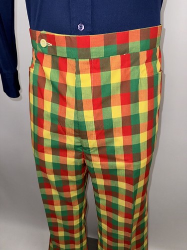 NOS Vtg 60s 70s Mens Pants Aureus Caddyshack Golf Plaid Disco Mens 40 Unhemmed - Picture 5 of 16
