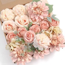 Artificial Flowers Combo Box Gradient Color with Stems DIY Decorations Peach