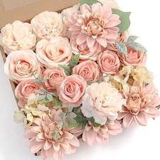 Artificial Flowers Combo Box Gradient Color with Stems DIY Decorations Peach