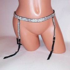 Victoria Secret Garter Belt XS/S XS Small Shine Stripe Black Silver Bling New