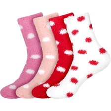 Women's Super Cozy Warm Fuzzy Socks - Polka Dot Plush Fluffy Socks - 4 Pair