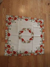 RED FLORAL TABLE TOPPER LARGE SQUARE RUNNER 34" X 34" POPPIES FLOWERS