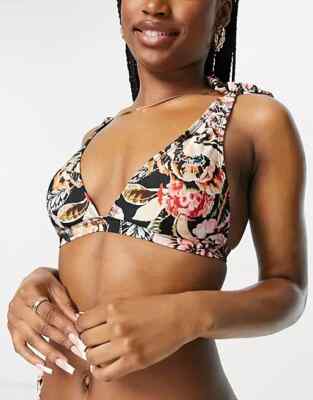 Accessorize High Apex Triangle Bikini Top in Black Floral, 16