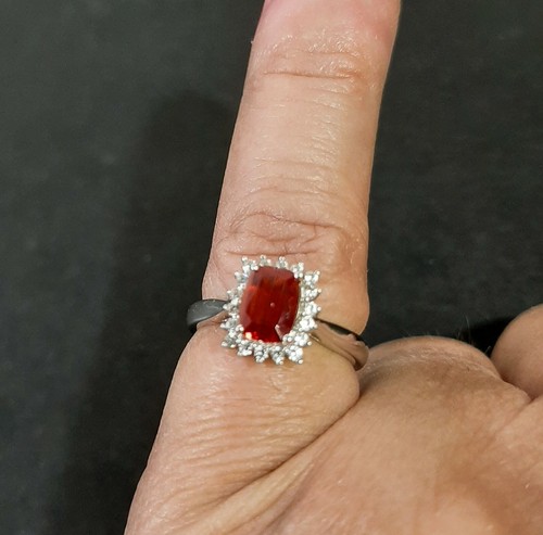 SCHMUCK 0,59ct Quadrat Kissen Rot Labradorit mit 0,85ctw Weiß Zirkon S/S Ring NEU - Bild 7 von 12