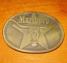 Vintage Buckle Marlboro Longhorn Bull Belt Buckle Solid Brass '87 Phillip Morris