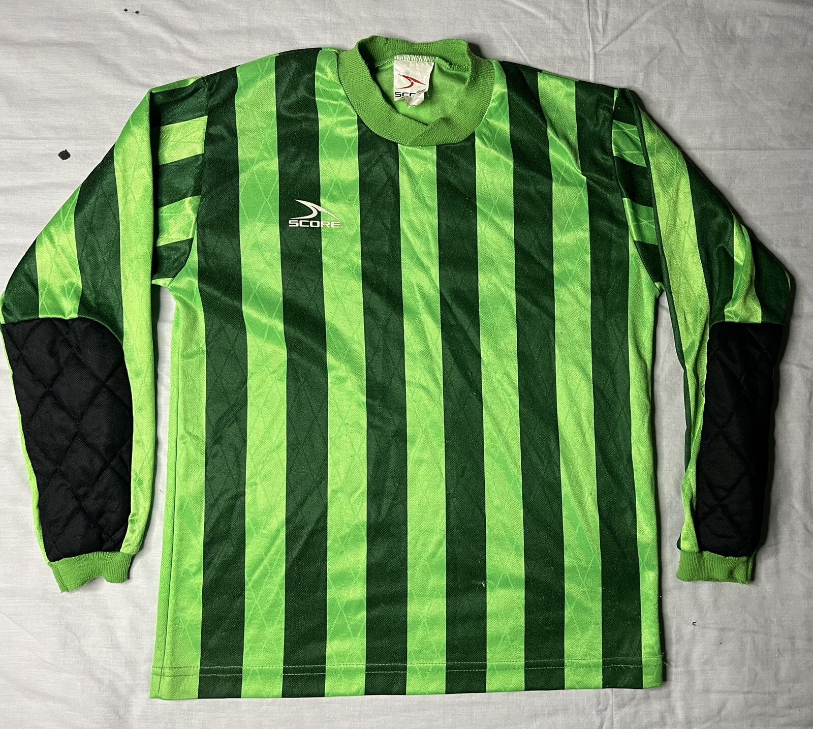 Score Soccer Jersey Youth Size Medium Green Stripes Long Sleeve Vintage 1990s
