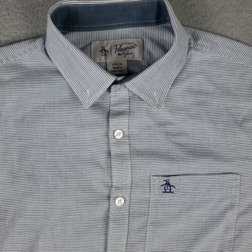 Penguin Shirt Mens Size Small Blue Striped Button Up Short Sleeve * - Picture 2 of 7