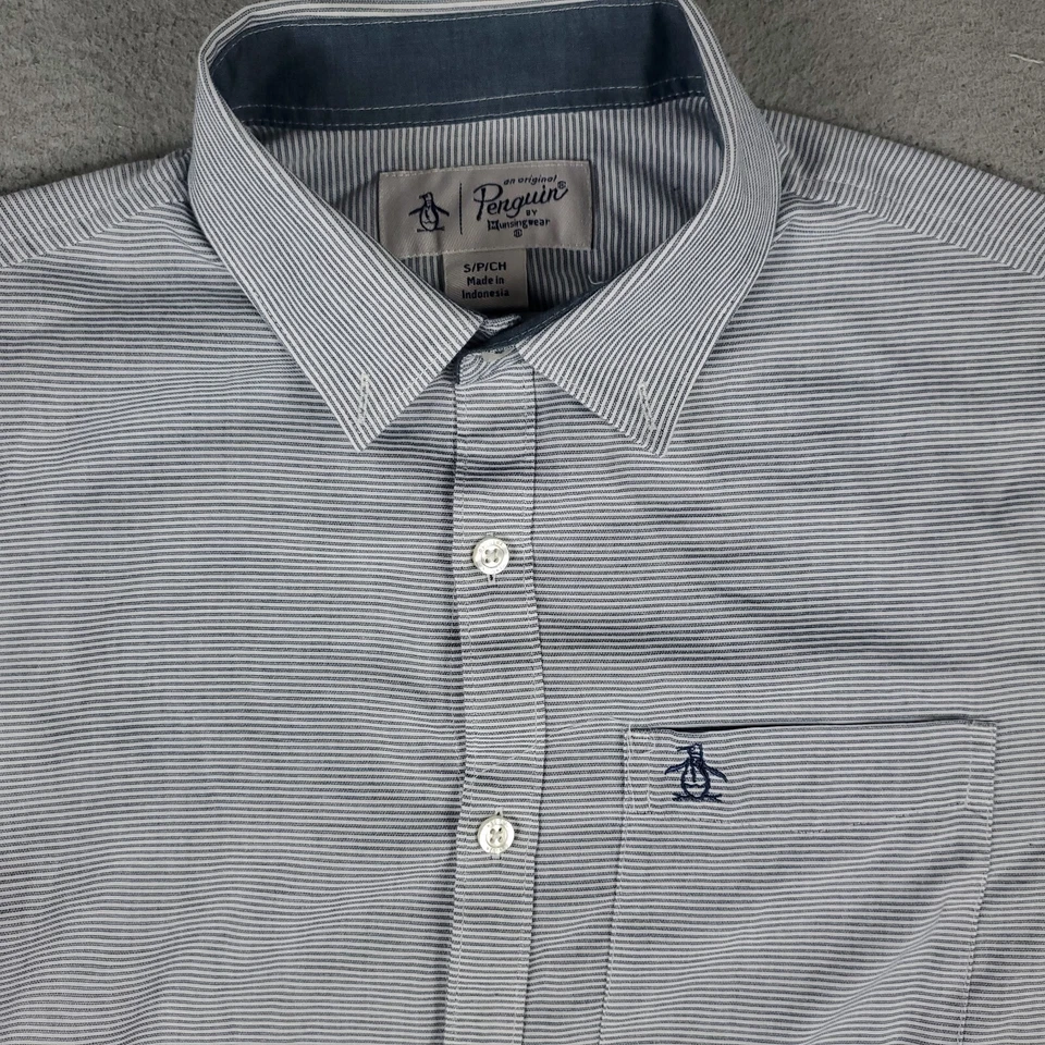Penguin Shirt Mens Size Small Blue Striped Button Up Short Sleeve * - Image 2 of 4