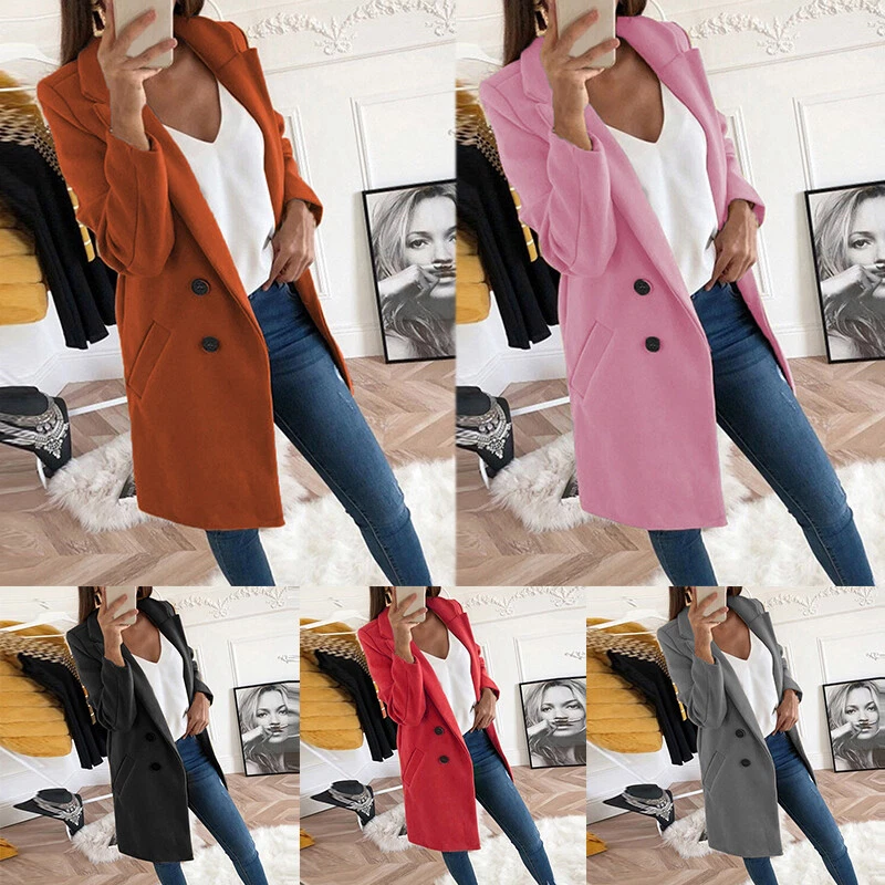 Women Trench Coat Button Long Jacket Overcoat Winter Warm Slim