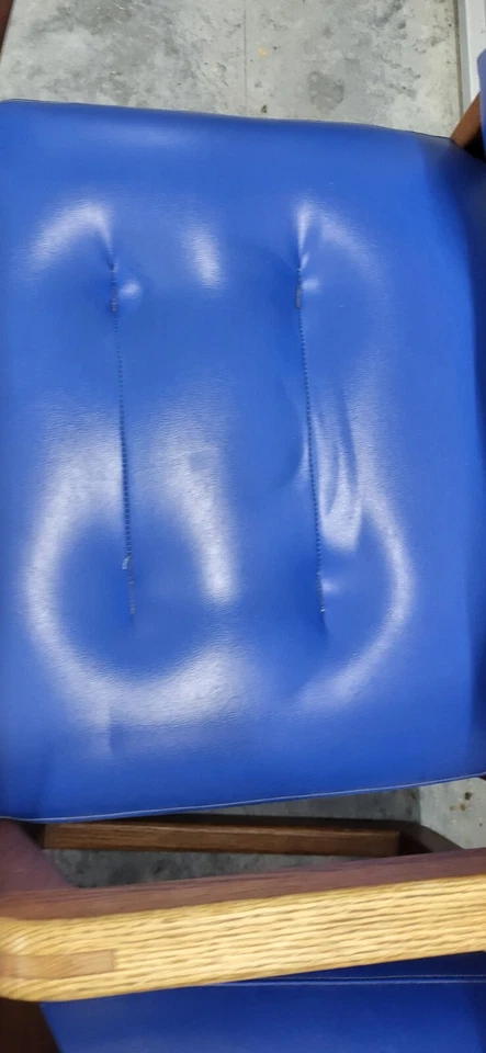 1970s Unicor Oak Square Chair Royal Blue Leather. Priced PER Chair - Image 4 of 4