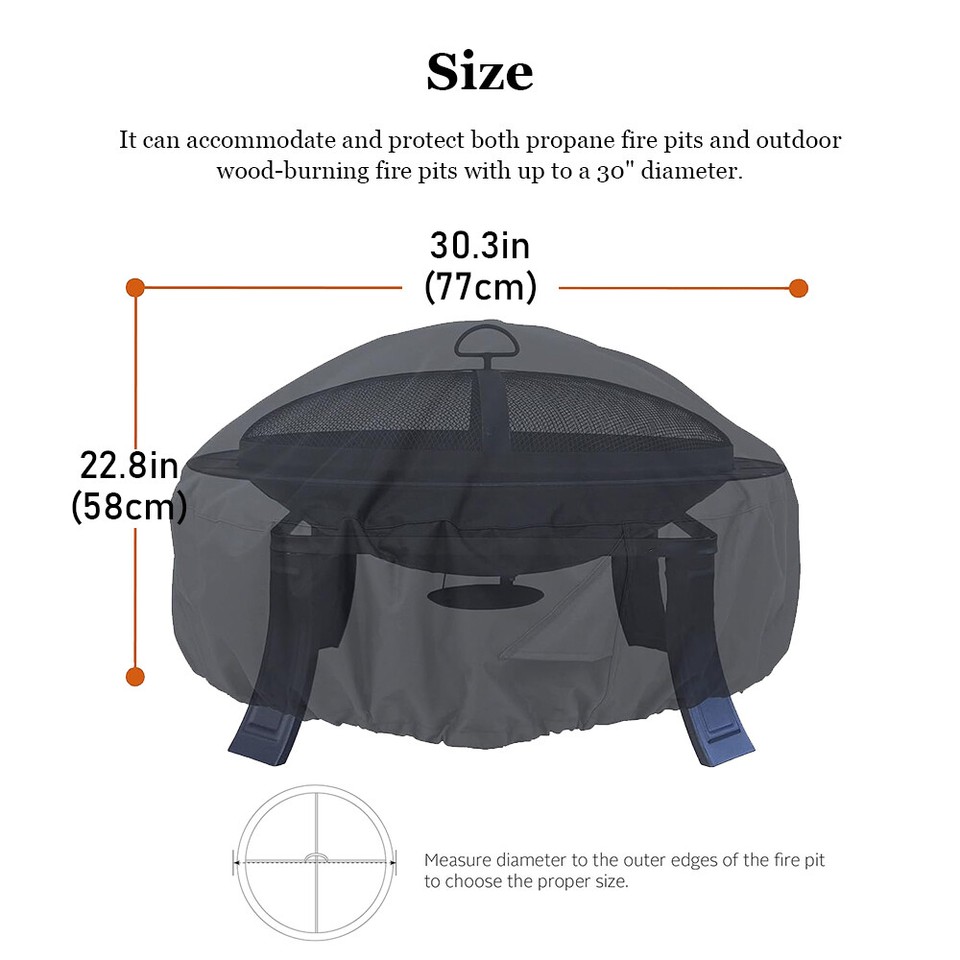 30inch Fire Pit Cover Heavy Duty Waterproof Round Fire Pit Bowl Table ...