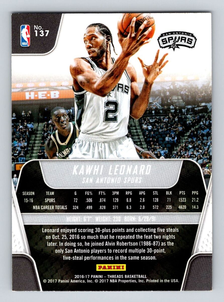 2016-17 Panini Threads 137 Kawhi Leonard San Antonio Spurs 2016-17 Panini Threads 137 Kawhi Leonard San Antonio Spurs