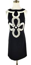 Tory Burch Monochrome Embellished Sleeveless Knit Dress Size 2 Wool Blend