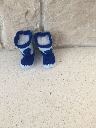 Baby Cowboy Booties. Boots Blue Light/Dark New 3 1/2” Sole Handmade Crochet - Picture 3 of 4