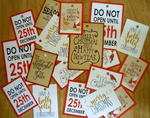 20 Exclusive Designer Xmas GlFT TAGS - for presents inc. Vintage Labels + ribbon