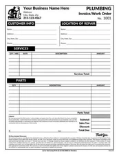 Custom Plumbing Invoice Work Order Form / 8.5 x 11 / 2 or 3 Part / TMG190