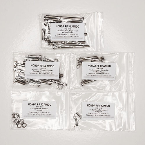 Visserie moteur PF50 Honda Amigo kit vis de rechange cruciformes inox pour stopper la rouille carter