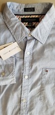 TOMMY HILFIGER Men Custom 80's Cotton Long Sleeve Dress Shirt - Lg 16 - 17 Blue