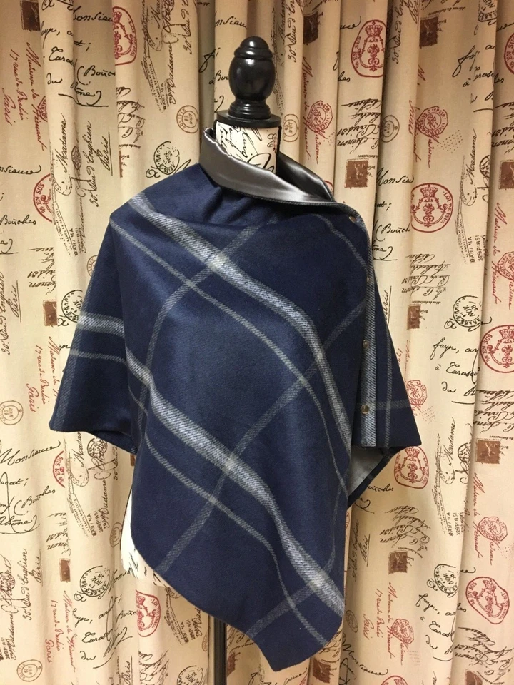 463. Handmade Blue check tweed with grey Cape Poncho - Image 2 of 4