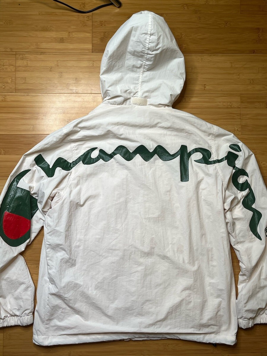 Men's Large Supreme X Champion Green Logo White Full Zip Men's Large Supreme X Champion Green Logo White Full Zip