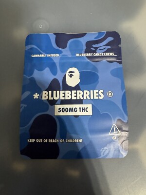 50 Pack Empty Edible  Zip Lock Bag Blueberries 500mg