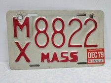 Massachusetts MA 1979 Motorcycle License Plate MASS MX 8822 MX8822 88 22