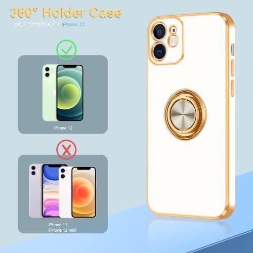 iPhone 12 Case with 360° Rotatable Ring Holder Magnetic Kickstand, White/Gold - Bild 7 von 8