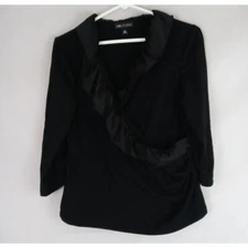 I.N. Studio Women's Black Ruffled Wrap Style Blouse Size Medium