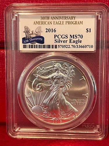 2016 US Silver Eagle PCGS MS 70 30th Anniversary Program label