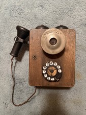 Antico Automatico Elettrico Co. Telefono vintage da parete in legno quadrante rotante