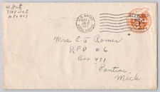 Pontiac, Mich, U.S. Army APO 407 envelope to E.J. Romer, RFD #6 — — 1947 — 5¢