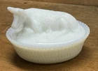 Vintage 2006 Milk Glass COW Covered Animal Dish & Lid for NMGCS Iowa Convention
