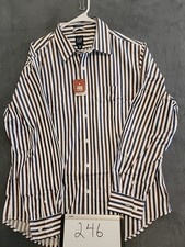 NWT Gap Stress Free Long Sleeve Button Up Dress Shirt Blue/Brown Striped  L