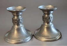 Perletinn Pair 93% Pewter Vintage Candlesticks MCM Design PAT. NR. 87049 Norway