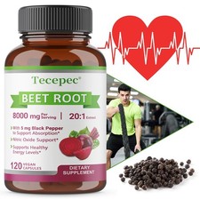 Organic Beet Root 8000 Mg Strength 20:1 Extract 30-120 Capsules Heart Health