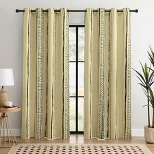 Luxury Boho Blackout Curtains Elegant 52"W x 84"L Pack of 2 Black and Beige