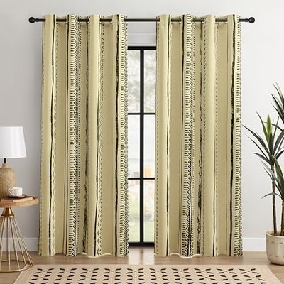Luxury Boho Blackout Curtains   Elegant 52''W x 84''L (Pack of 2) Black and Beige