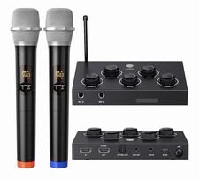 DIGITNOW!Portable Karaoke Microphone Mixer System Set, with Dual UHF Wireless Mi