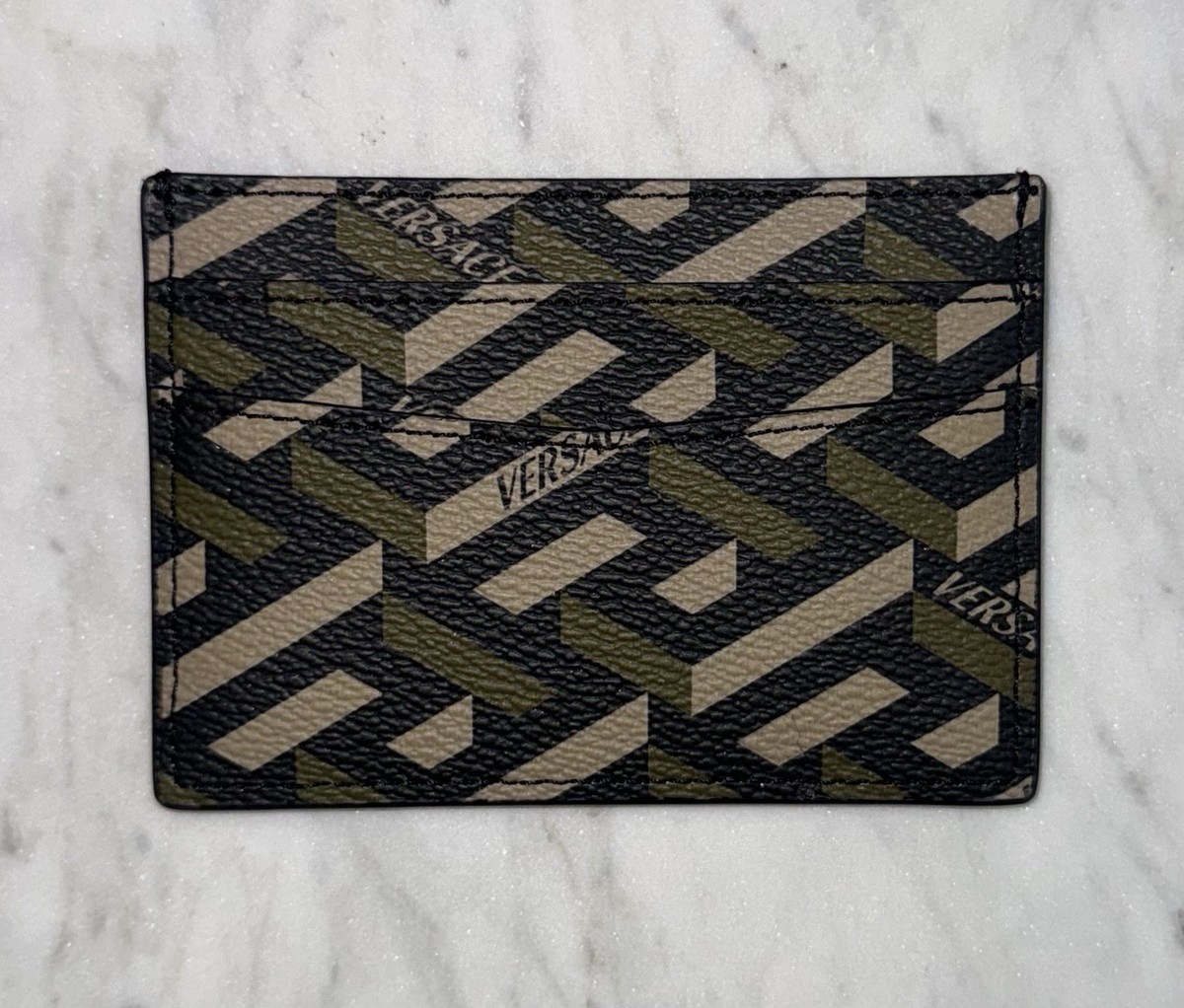 New Versace La Greca Signature Card Holder Black, Military One