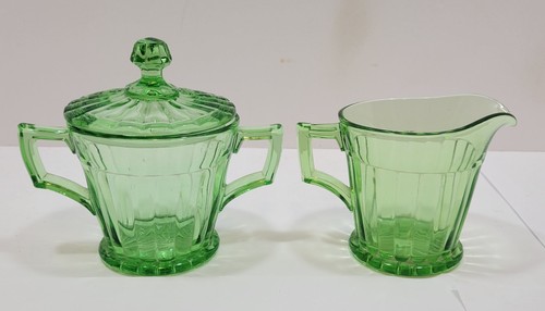 Vintage Heisey Moongleam Green Glass Cream and Sugar Bowl w/Lid Set - Picture 2 of 12