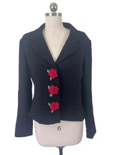 Rickie Freeman Teri Jon Y2K Blazer Womens 12 Black Wool Floral Whimisgoth Boho
