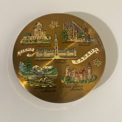 Vintage Compact Made In Great Britain Views Of Canada Decal Metal Mirror Powder