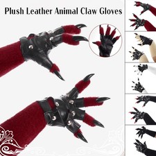Fursuit PU Leather Fur Gloves Animal Paw Gloves Beast Claws for Party Cosplay